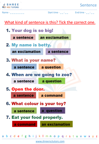 Grade 2  English worksheet: Sentence