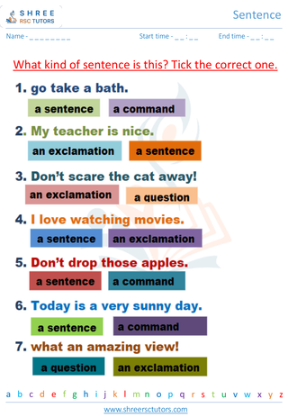 Grade 2  English worksheet: Sentence