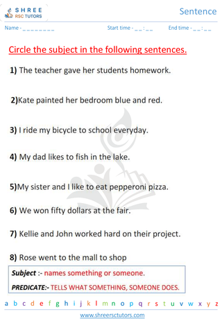 Grade 2  English worksheet: Sentence