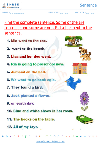 Grade 2  English worksheet: Sentence