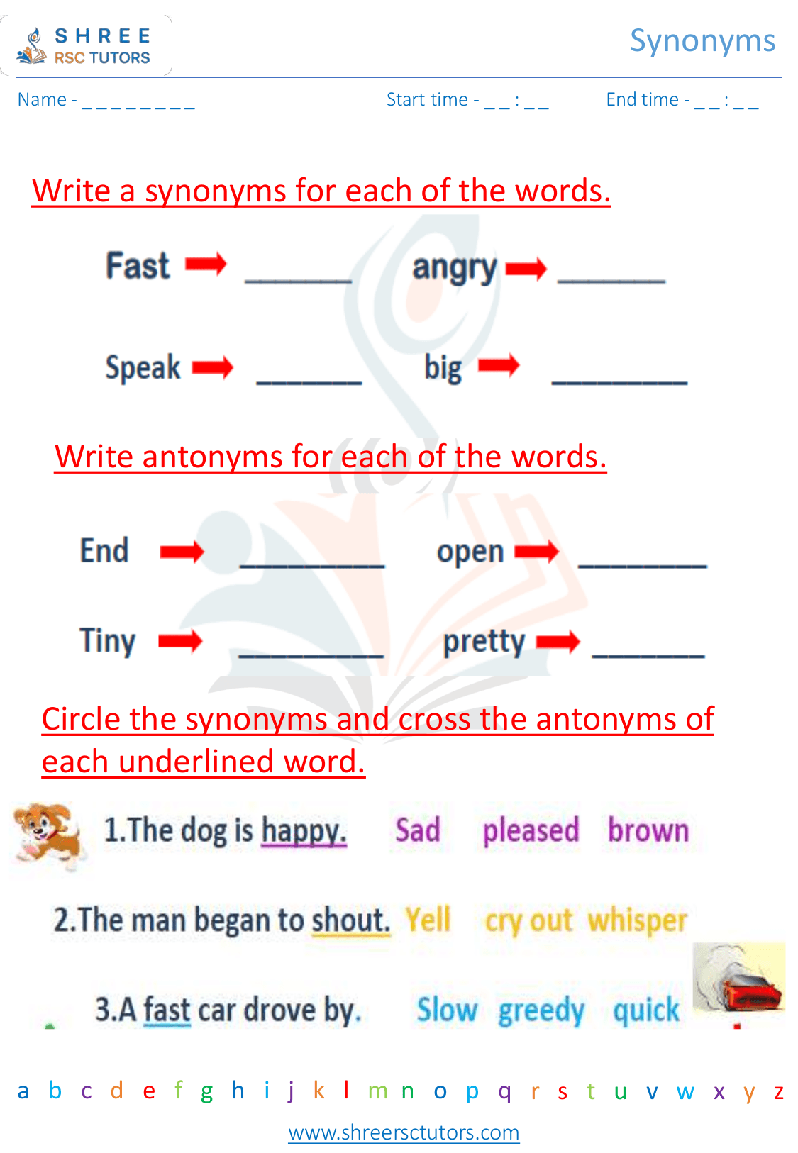 Synonyms worksheets for Grade 2 English shree rsc tutors