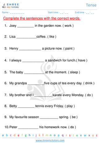 Grade 2  English worksheet: Tense