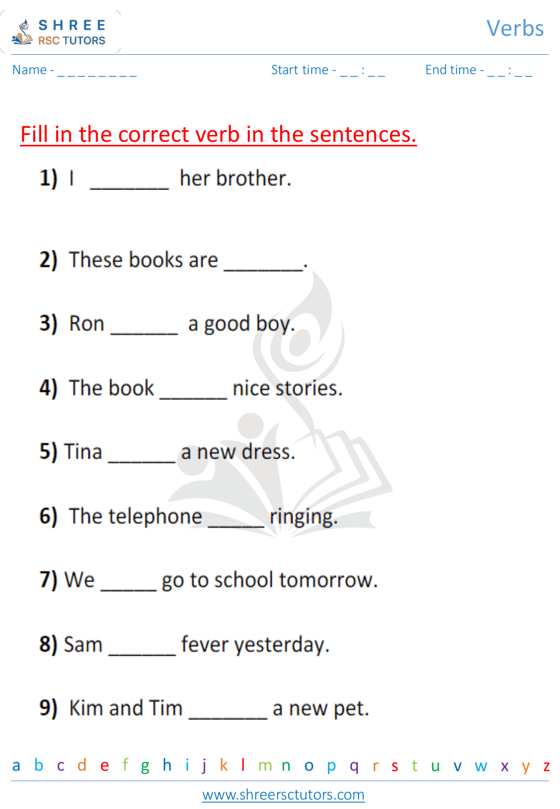 Verbs worksheets for Grade 2 English | shree rsc tutors