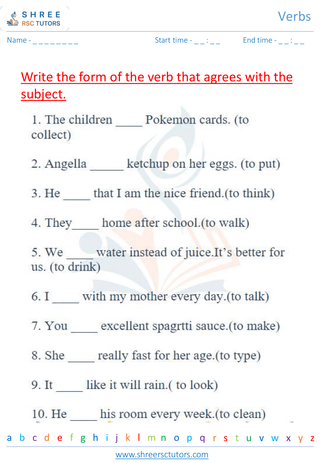 Grade 2  English worksheet: Verbs