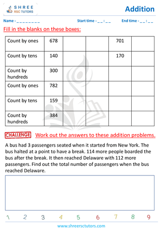 Grade 2  Maths worksheet: Addition - Addition - 10's & 100's