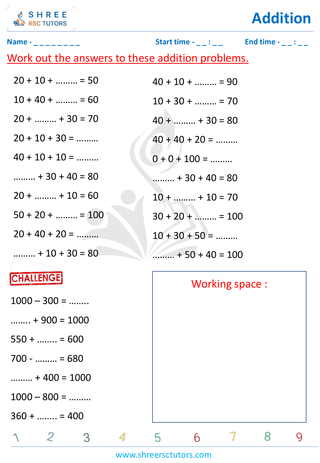 Grade 2  Maths worksheet: Addition - Addition - 10's & 100's