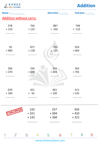 Grade 2  Maths worksheet: Addition - Addition - 3 digit without carry