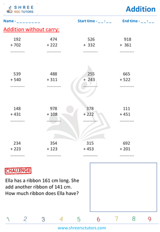 Grade 2  Maths worksheet: Addition - Addition - 3 digit without carry