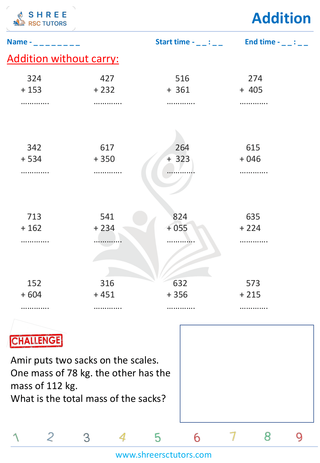 Grade 2  Maths worksheet: Addition - Addition - 3 digit without carry