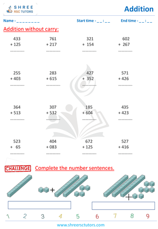 Grade 2  Maths worksheet: Addition - Addition - 3 digit without carry