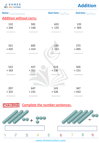 Grade 2  Maths worksheet: Addition - Addition - 3 digit without carry