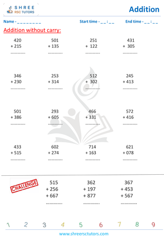 Grade 2  Maths worksheet: Addition - Addition - 3 digit without carry