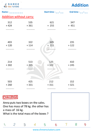 Grade 2  Maths worksheet: Addition - Addition - 3 digit without carry