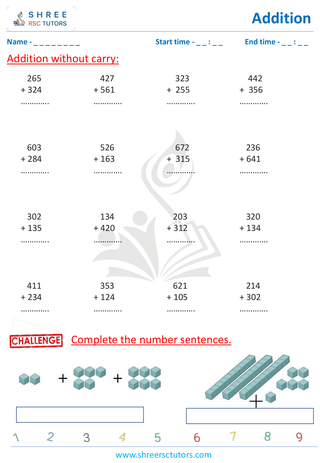 Grade 2  Maths worksheet: Addition - Addition - 3 digit without carry