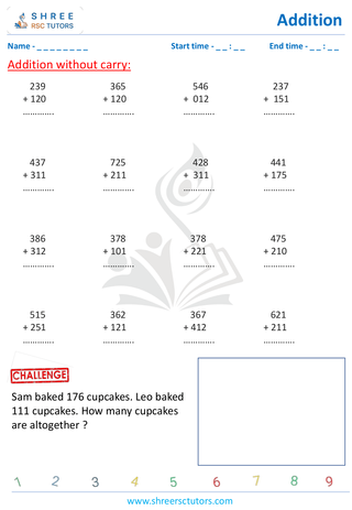 Grade 2  Maths worksheet: Addition - Addition - 3 digit without carry