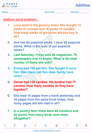 Grade 2  Maths worksheet: Addition - Addition - word problem