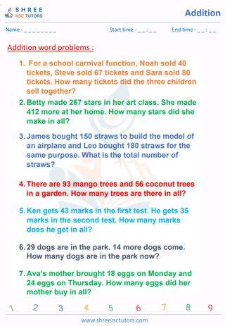 Grade 2  Maths worksheet: Addition - Addition - word problem