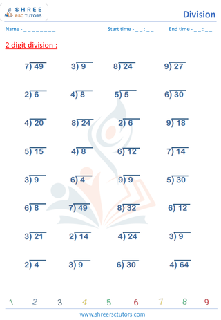 Grade 2  Maths worksheet: Divide numbers - Division - by 1 & 2 digit