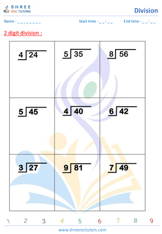 Grade 2  Maths worksheet: Divide numbers - Division - by 1 & 2 digit