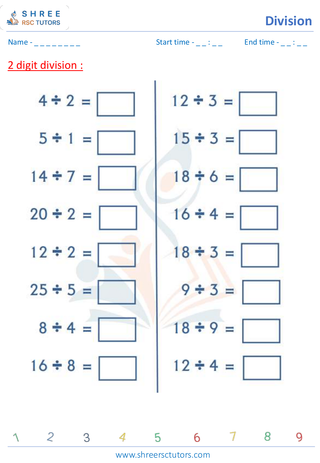 Grade 2  Maths worksheet: Divide numbers - Division - by 1 & 2 digit