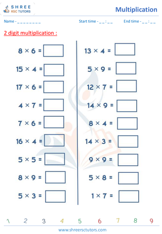 Grade 2  Maths worksheet: Multiply numbers - Multiplication - 2 by 1 digit