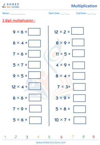 Grade 2  Maths worksheet: Multiply numbers - Multiplication - 2 by 1 digit