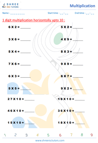 Grade 2  Maths worksheet: Multiply numbers - Multiplication - 2 by 1 digit