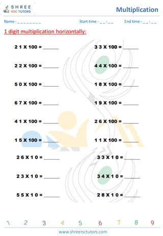 Grade 2  Maths worksheet: Multiply numbers - Multiplication - 2 by 1 digit