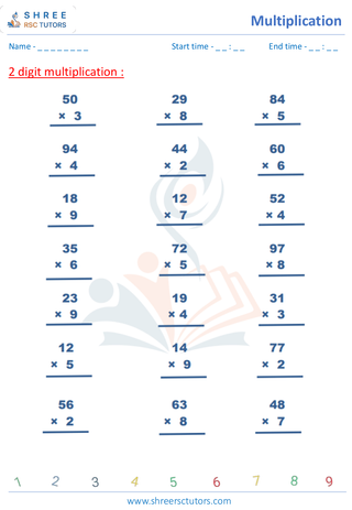 Grade 2  Maths worksheet: Multiply numbers - Multiplication - 2 by 1 digit