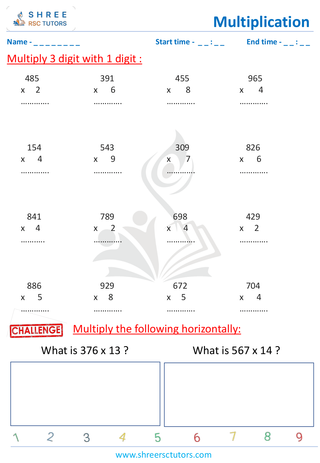 Grade 2  Maths worksheet: Multiply numbers - Multiplication - 3 by 1 digit