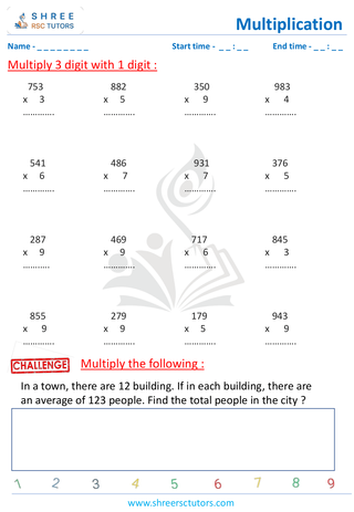 Grade 2  Maths worksheet: Multiply numbers - Multiplication - 3 by 1 digit