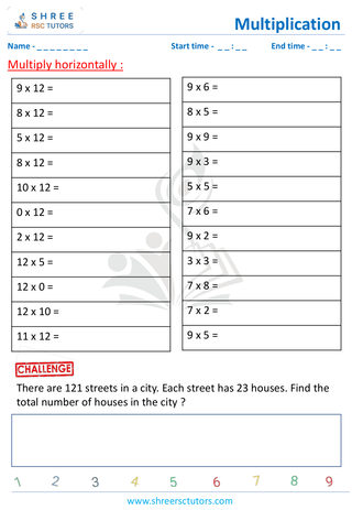 Grade 2  Maths worksheet: Multiply numbers - Multiplication - horizontal