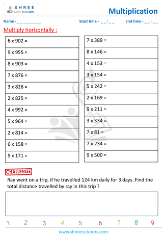 Grade 2  Maths worksheet: Multiply numbers - Multiplication - horizontal