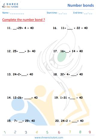 Grade 2  Maths worksheet: Numeric Facts - Complete the number bonds