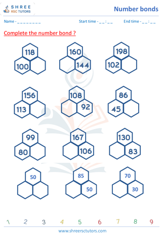 Grade 2  Maths worksheet: Numeric Facts - Complete the number bonds