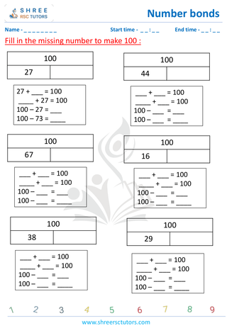 Grade 2  Maths worksheet: Numeric Facts - Missing number bonds up to 100