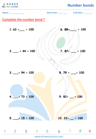 Grade 2  Maths worksheet: Numeric Facts - Number bonds addition up to 100