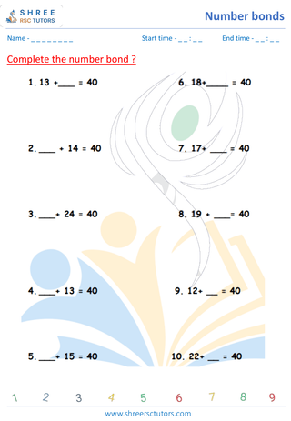 Grade 2  Maths worksheet: Numeric Facts - Number bonds addition up to 100