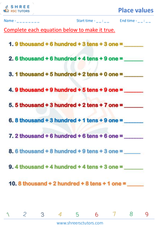 Grade 2  Maths worksheet: Positional notation - Place Values - expanded form