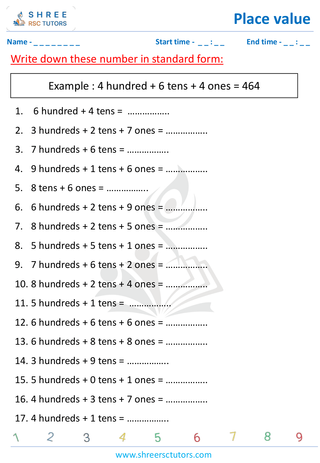 Grade 2  Maths worksheet: Positional notation - Place Values - standard form