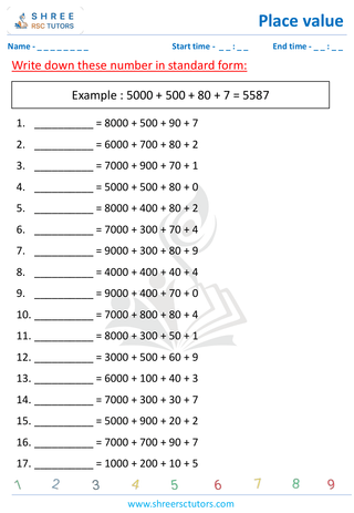 Grade 2  Maths worksheet: Positional notation - Place Values - standard form