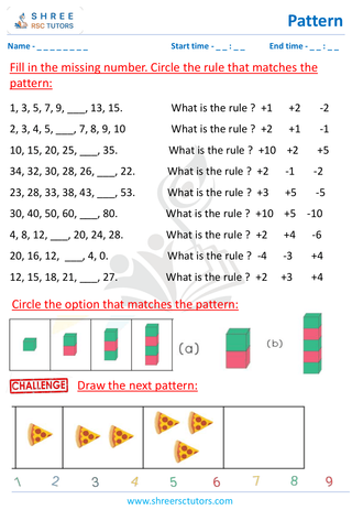 Grade 2  Maths worksheet: Reasoning abilities - Growing Pattern, Increasing & Decreasing Pattern