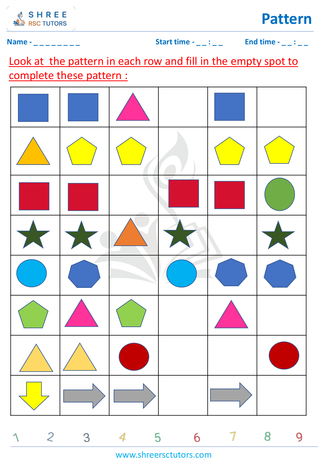 Grade 2  Maths worksheet: Reasoning abilities - Growing Pattern, Increasing & Decreasing Pattern