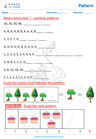 Grade 2  Maths worksheet: Reasoning abilities - Growing Pattern, Increasing & Decreasing Pattern