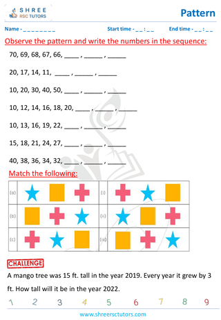 Grade 2  Maths worksheet: Reasoning abilities - Identify next pattern