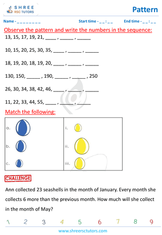 Grade 2  Maths worksheet: Reasoning abilities - Identify next pattern