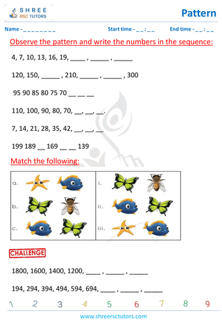 Grade 2  Maths worksheet: Reasoning abilities - Identify next pattern