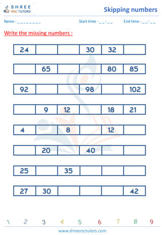 Grade 2  Maths worksheet: Skip sequence - Skipping numbers