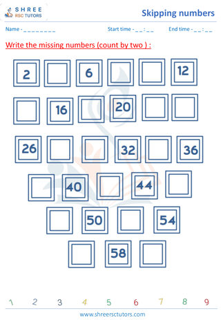 Grade 2  Maths worksheet: Skip sequence - Skipping numbers