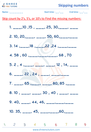 Grade 2  Maths worksheet: Skip sequence - Skipping numbers